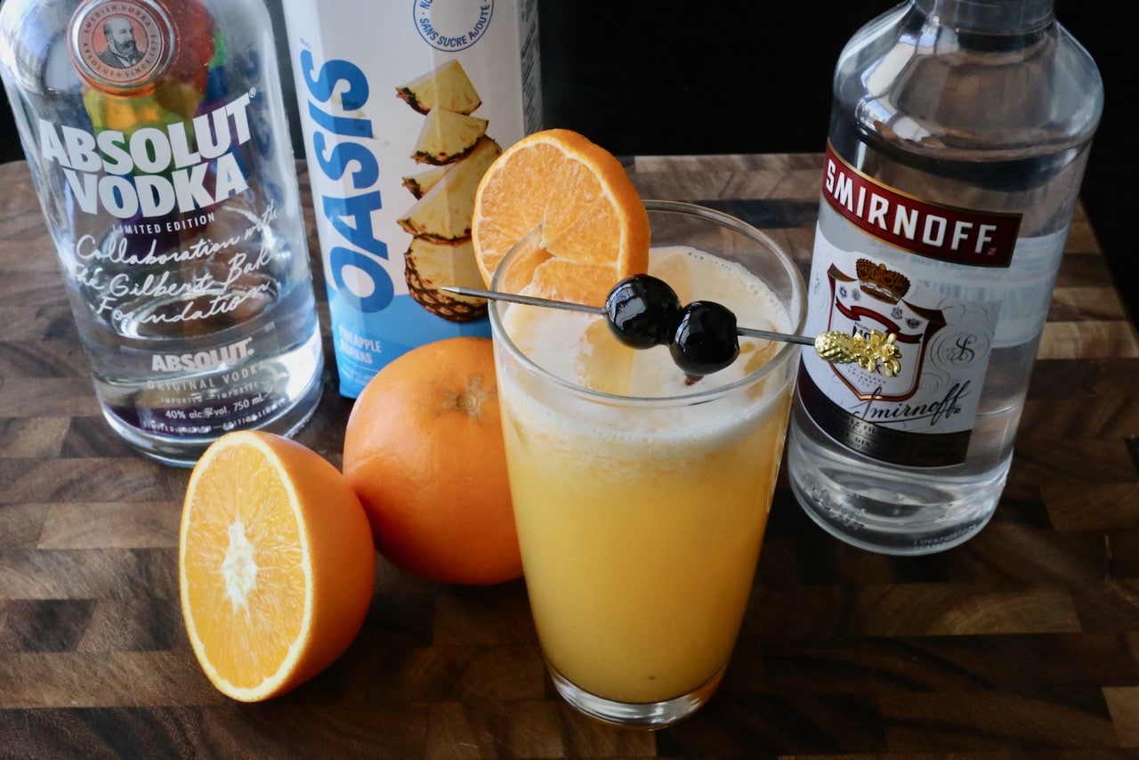A Pineapple Screwdriver features vodka, pineapple juice and orange juice.