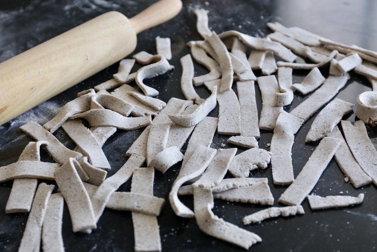 Fresh Pizzoccheri buckwheat pasta from Lombardy, Northern Italy. 