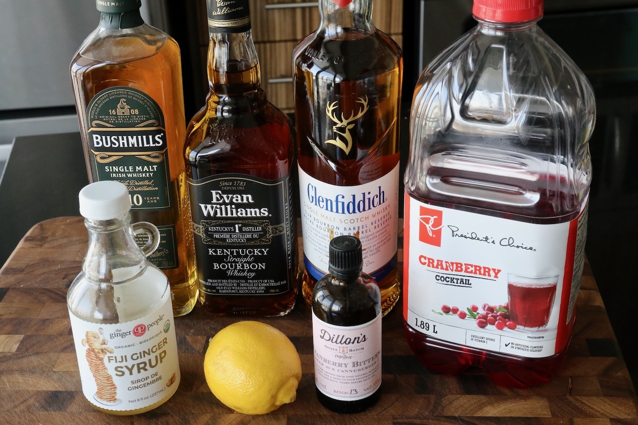 Homemade Cranberry Whiskey Cocktail recipe ingredients.