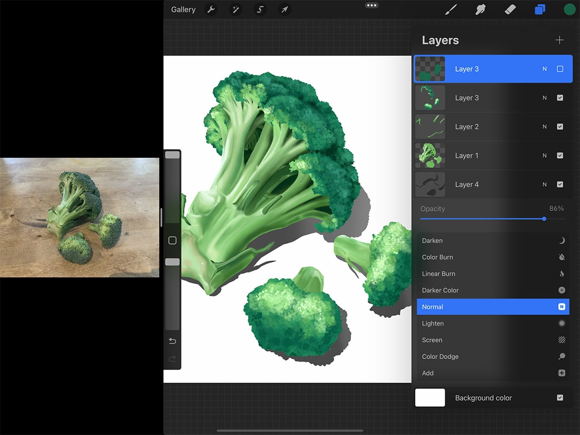 How to Draw Broccoli: Adjusting opacity is a useful tool when drawing digitally