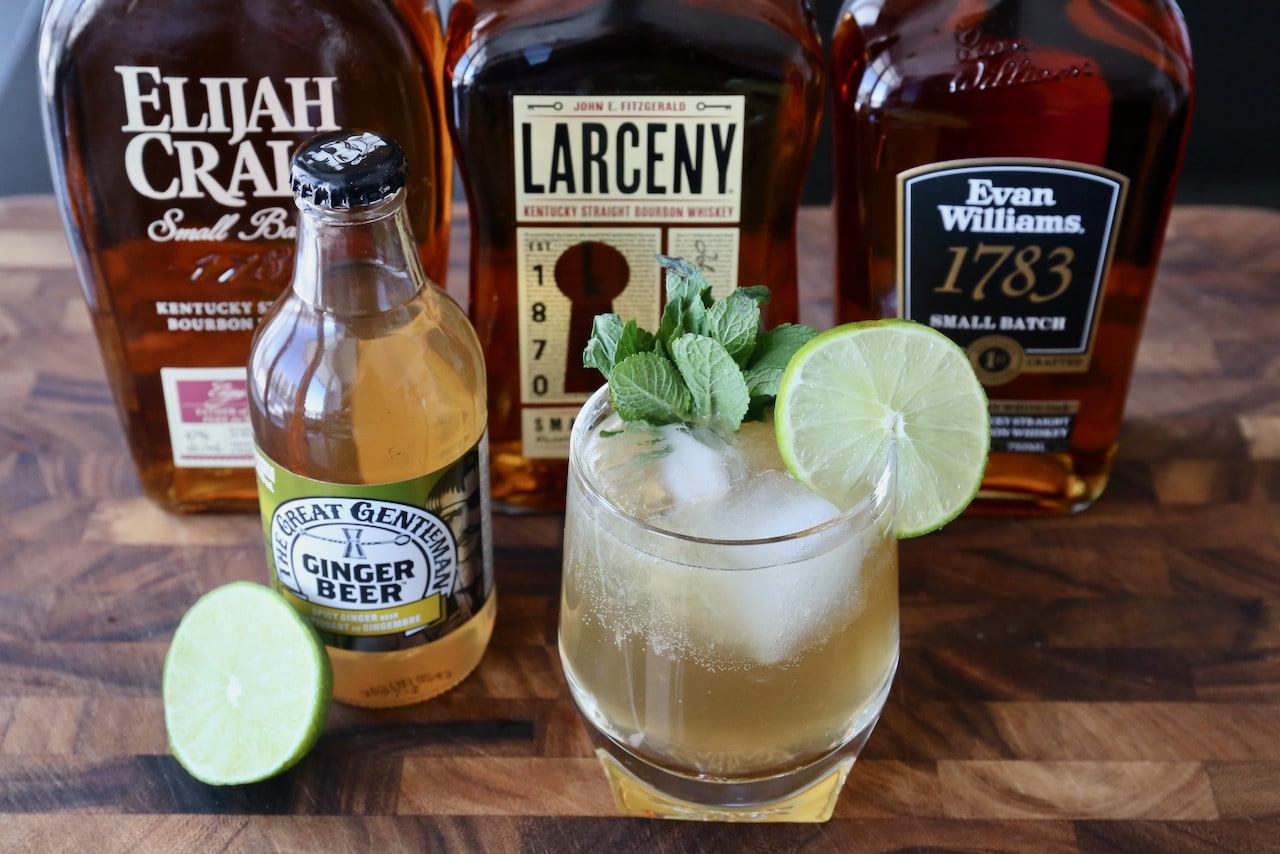 Garnish this Kentucky Mule recipe with a lime wheel and fresh mint sprig.
