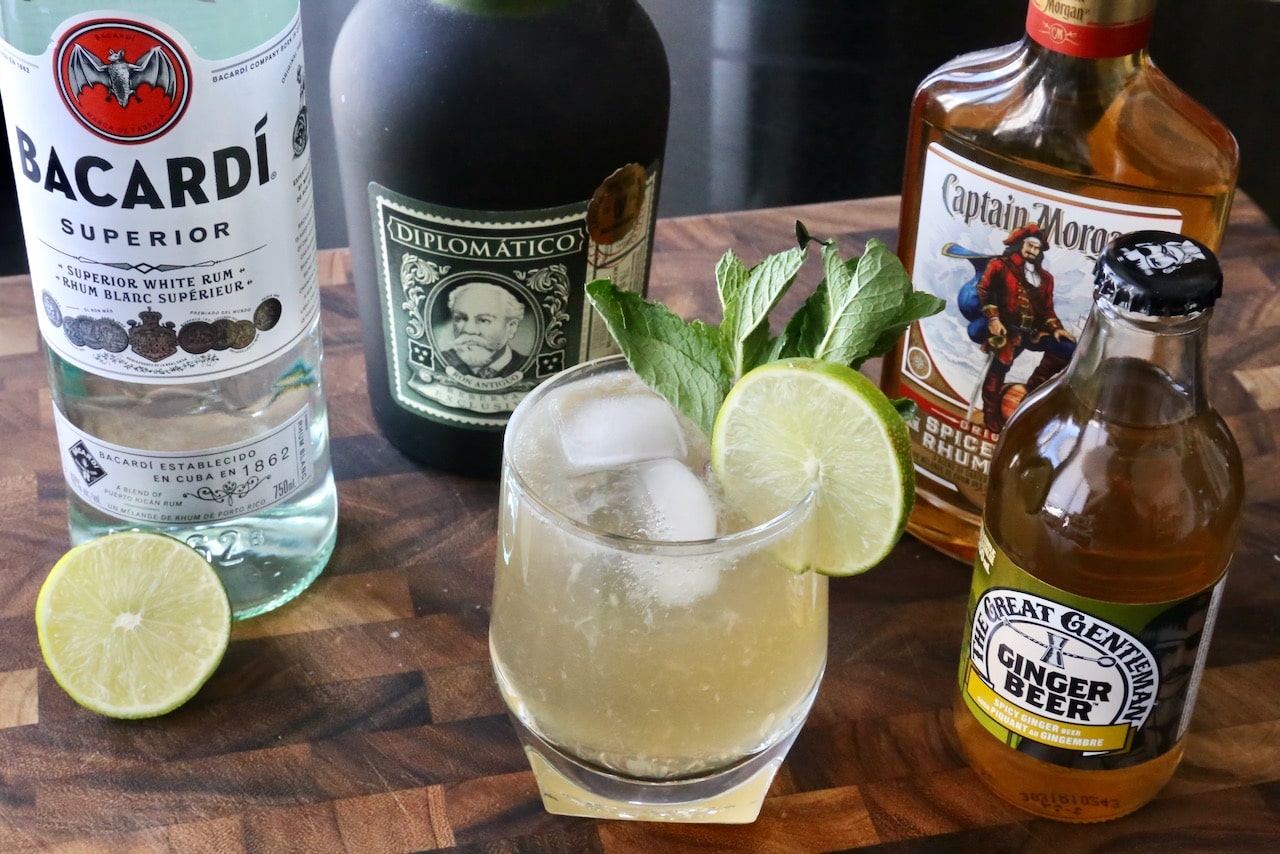 Serve a Rum Moscow Mule in a cocktail glass or copper mug.