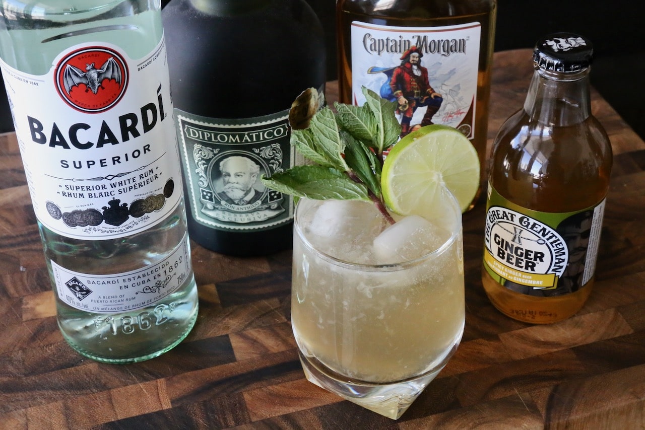 This Rum Mule recipe features ginger beer, lime juice and fresh mint.