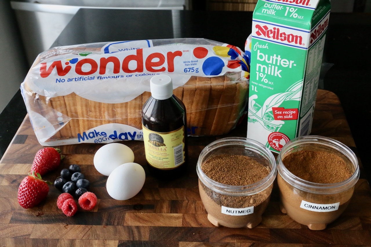 Traditional Buttermilk French Toast recipe ingredients.