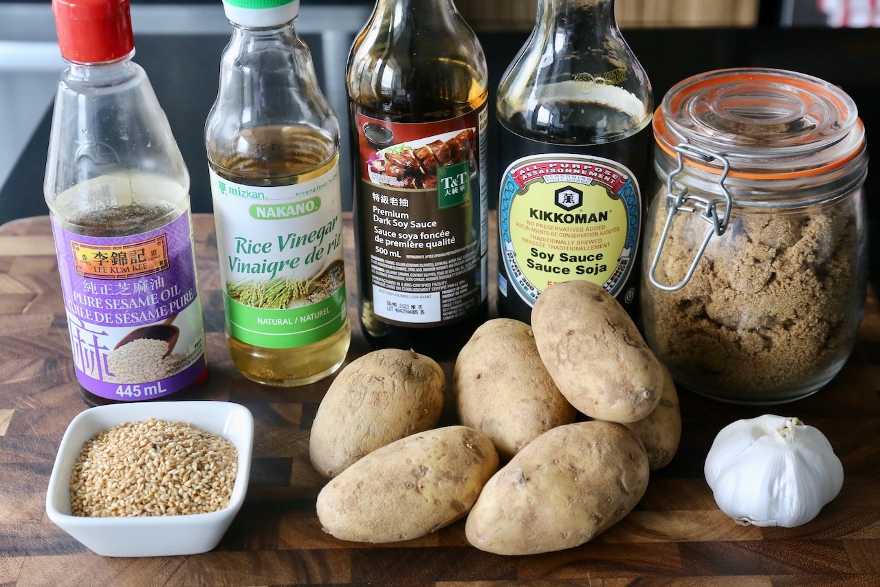 Traditional Gamja Jorim Korean Braised Potatoes recipe ingredients. 