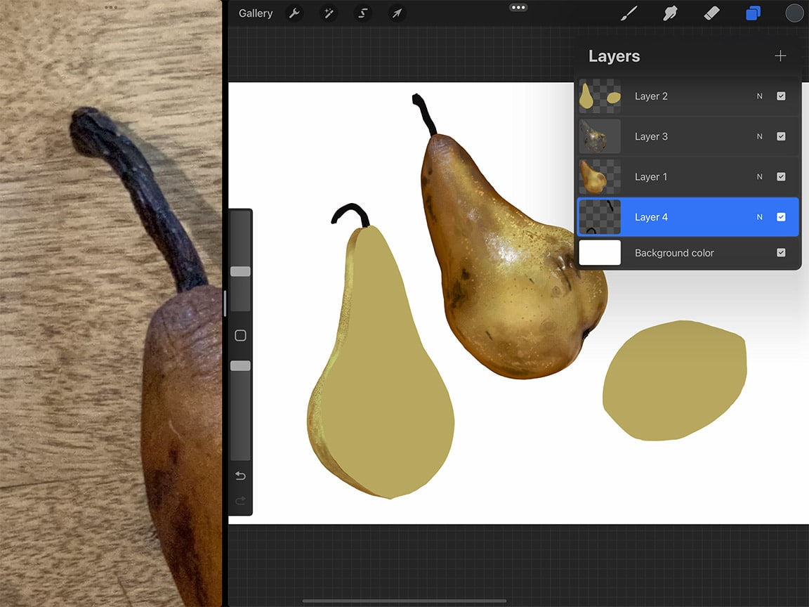 How to Draw Pears: Utilize layers to build up details in your digital drawing.