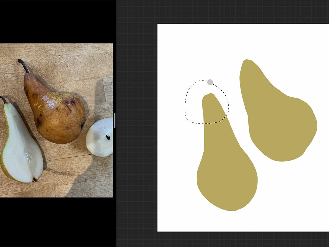 How to Draw Pears: Use the Lasso Tool to adjust your drawing.