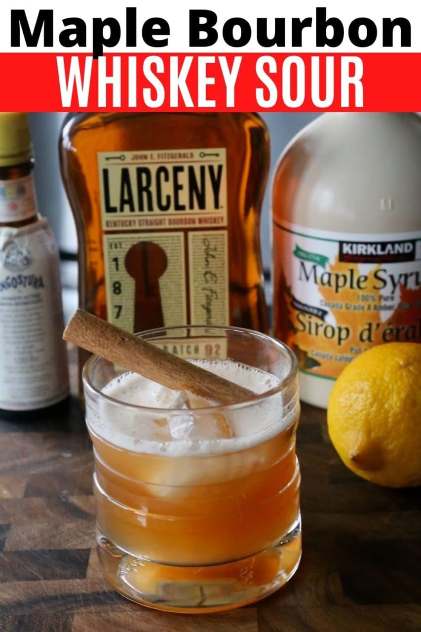 Save our Maple Bourbon Sour Whiskey Cocktail recipe to Pinterest!