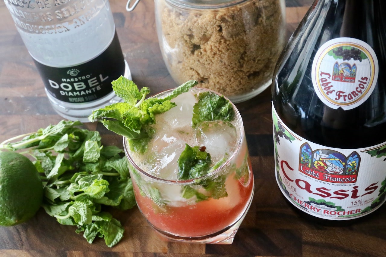 The Mexican Mojito "Diablo" features tequila, creme de cassis, lime, and fresh mint.