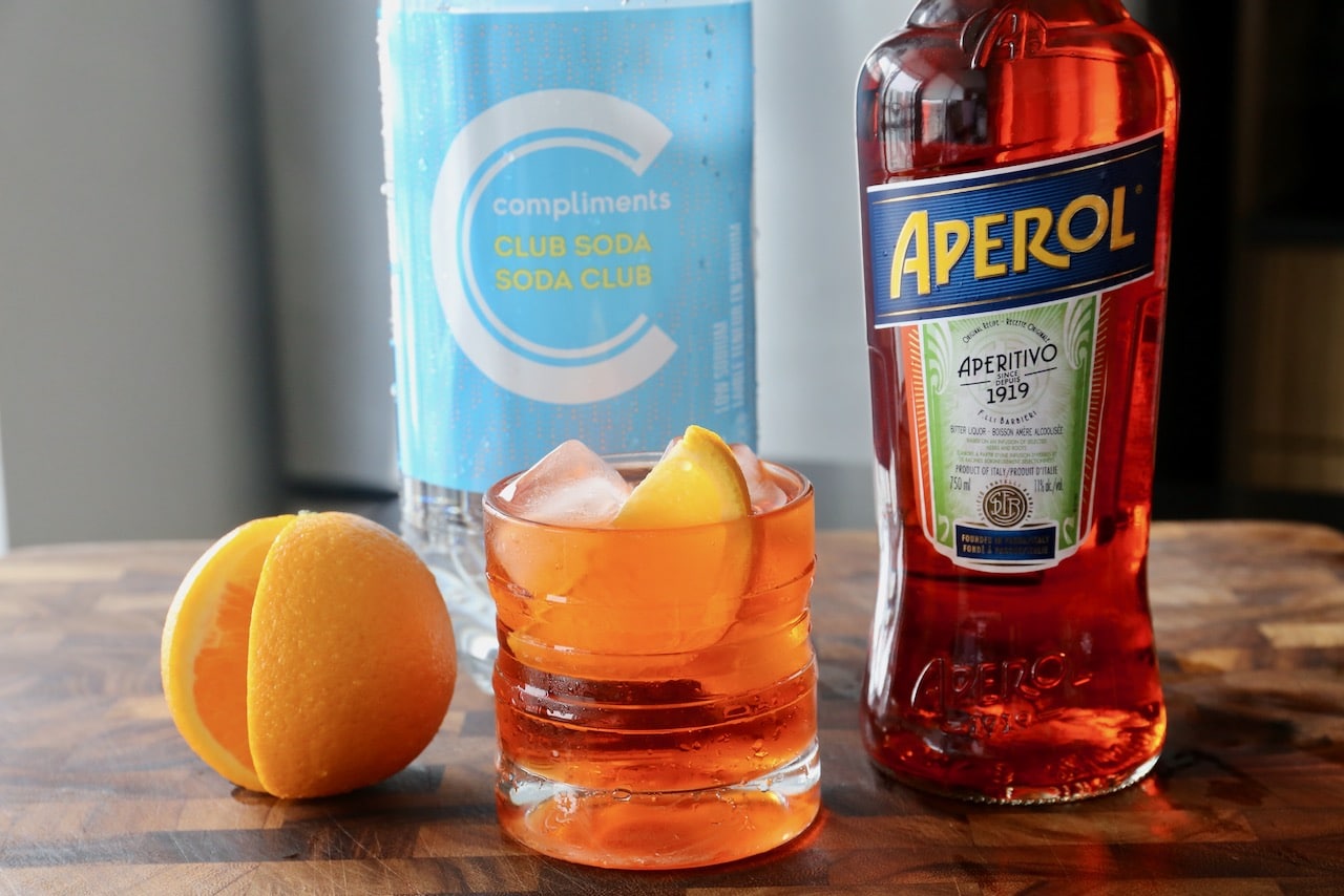 Simple Aperol Soda cocktail ingredients.