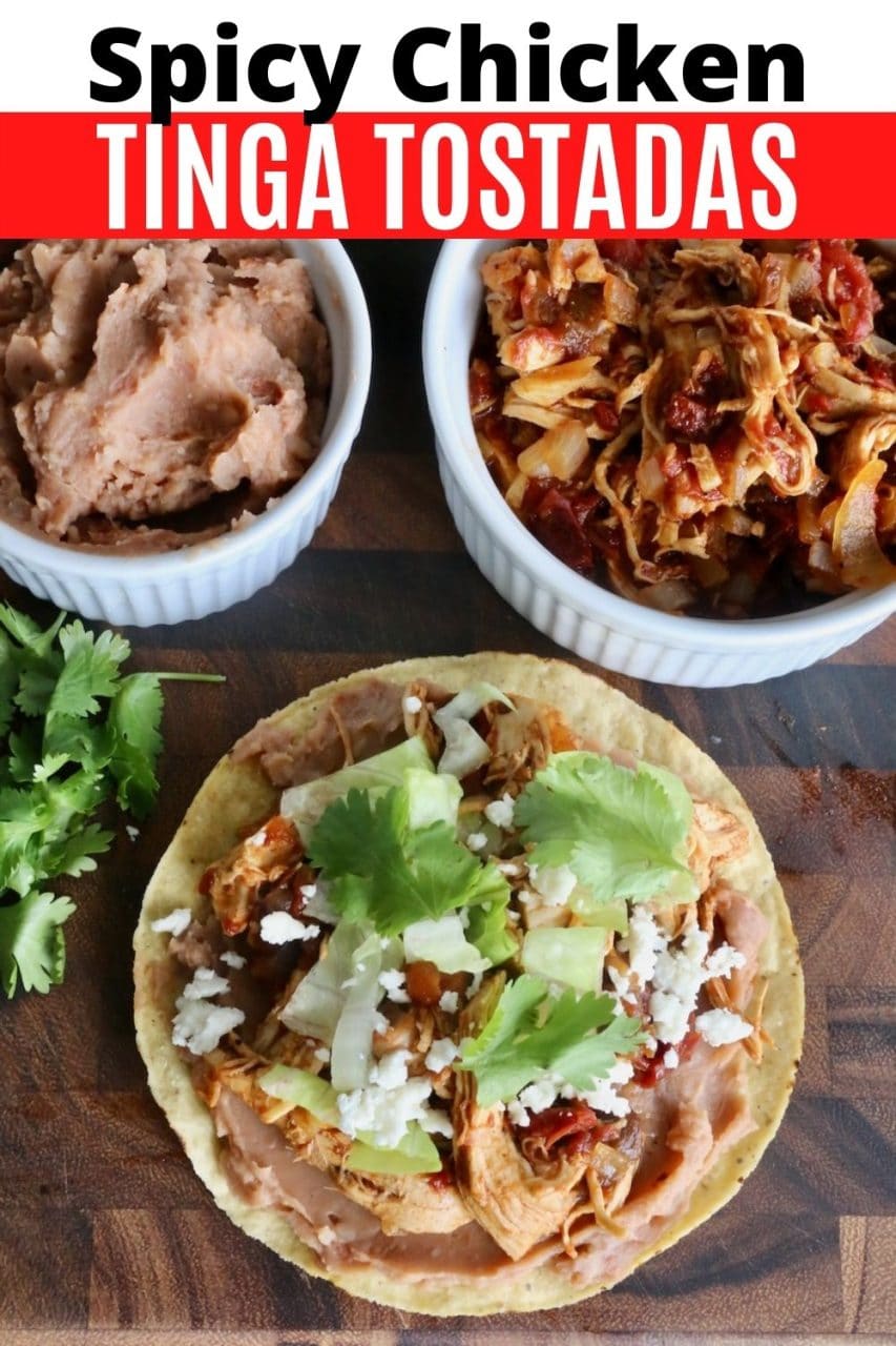 Save our traditional Tostadas de Tinga  recipe to Pinterest!