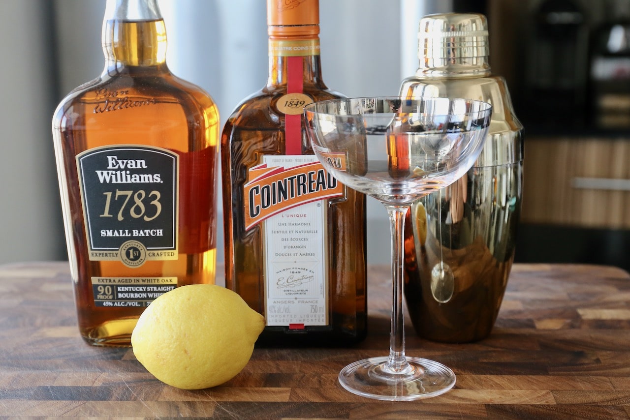 Traditional Bourbon Sidecar recipe ingredients.