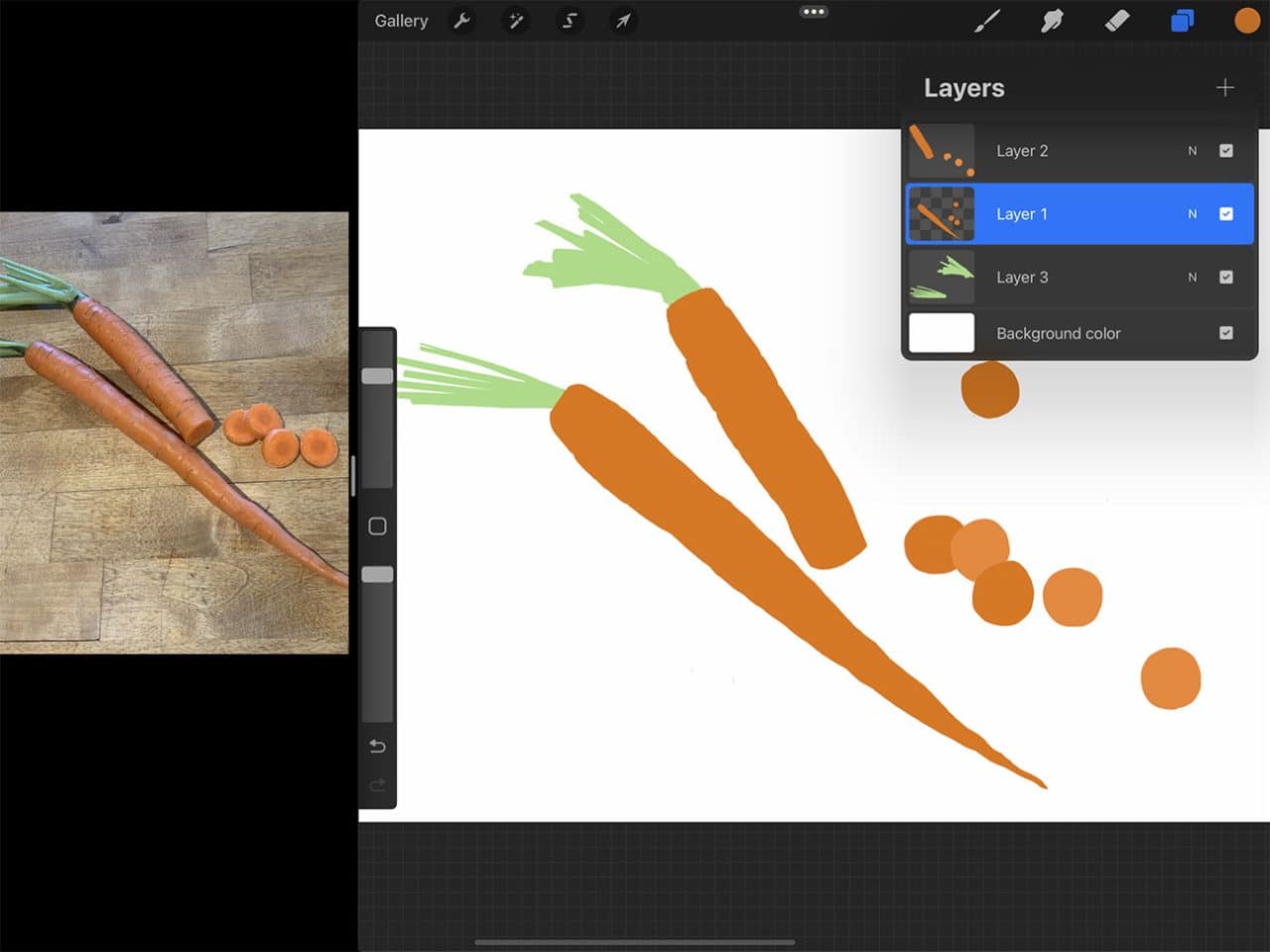 How to Draw Carrots: To activate the alpha lock, swipe a layer to the right with two fingers.