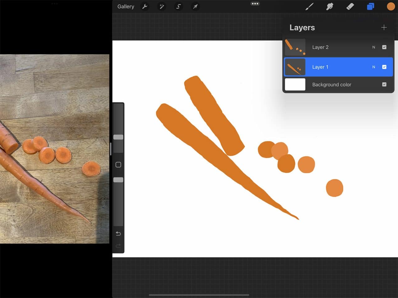 How to Draw a Carrot: Blocking out your shapes first is helpful for digital painting.