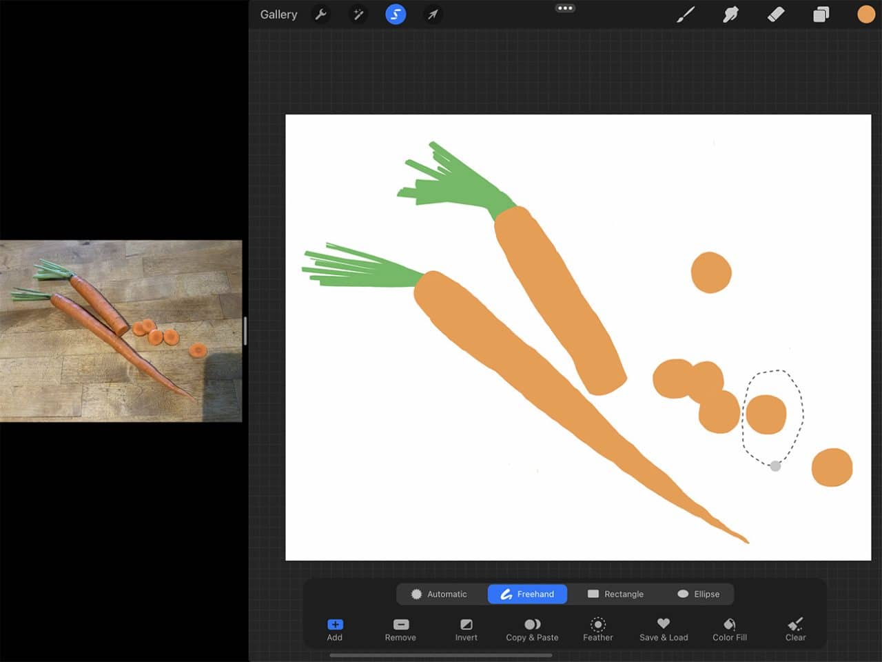 How to Draw Carrots: Use the Lasso Tool to adjust your drawing.