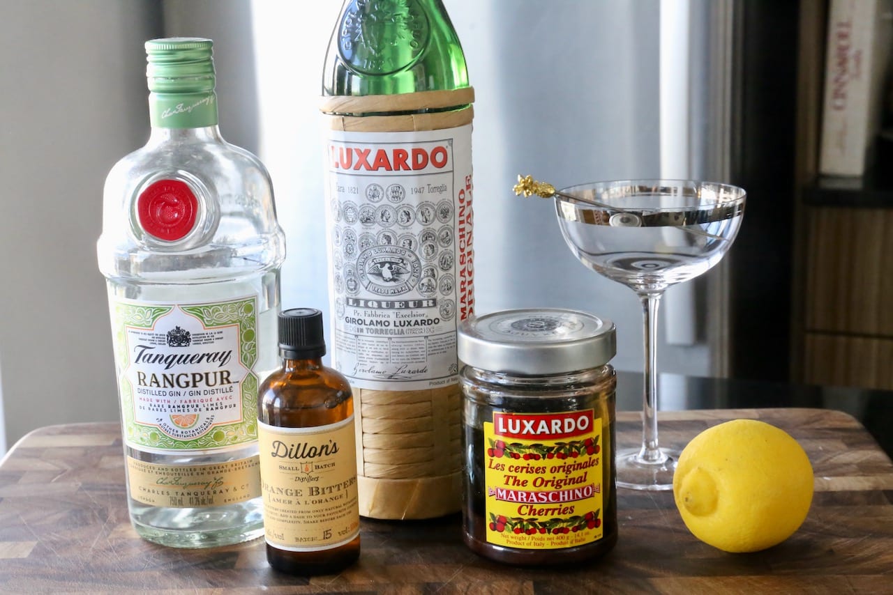 Classic Casino Cocktail recipe ingredients.