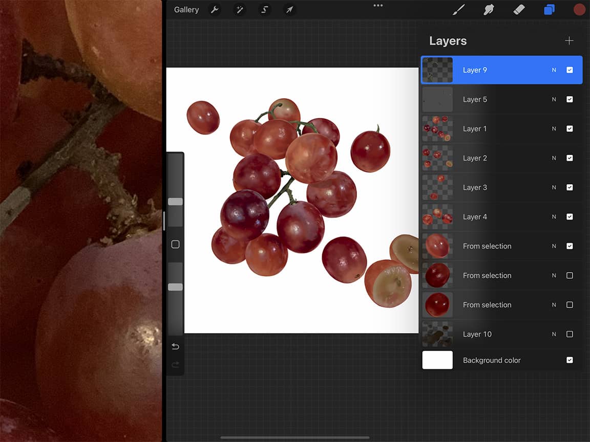How To Draw Grapes: Zoom in close to capture fine details in your digital drawing.