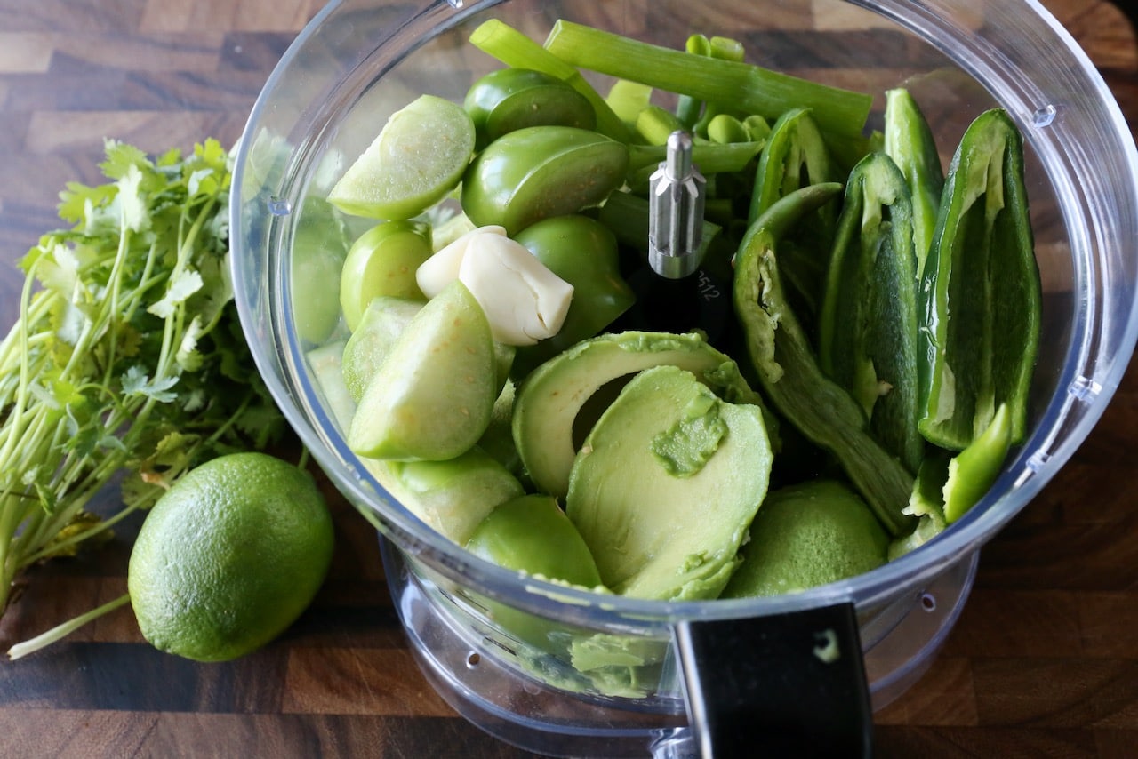 Prepare Mexican Avocado Sauce ingredients in a food processor and blitz until smooth.