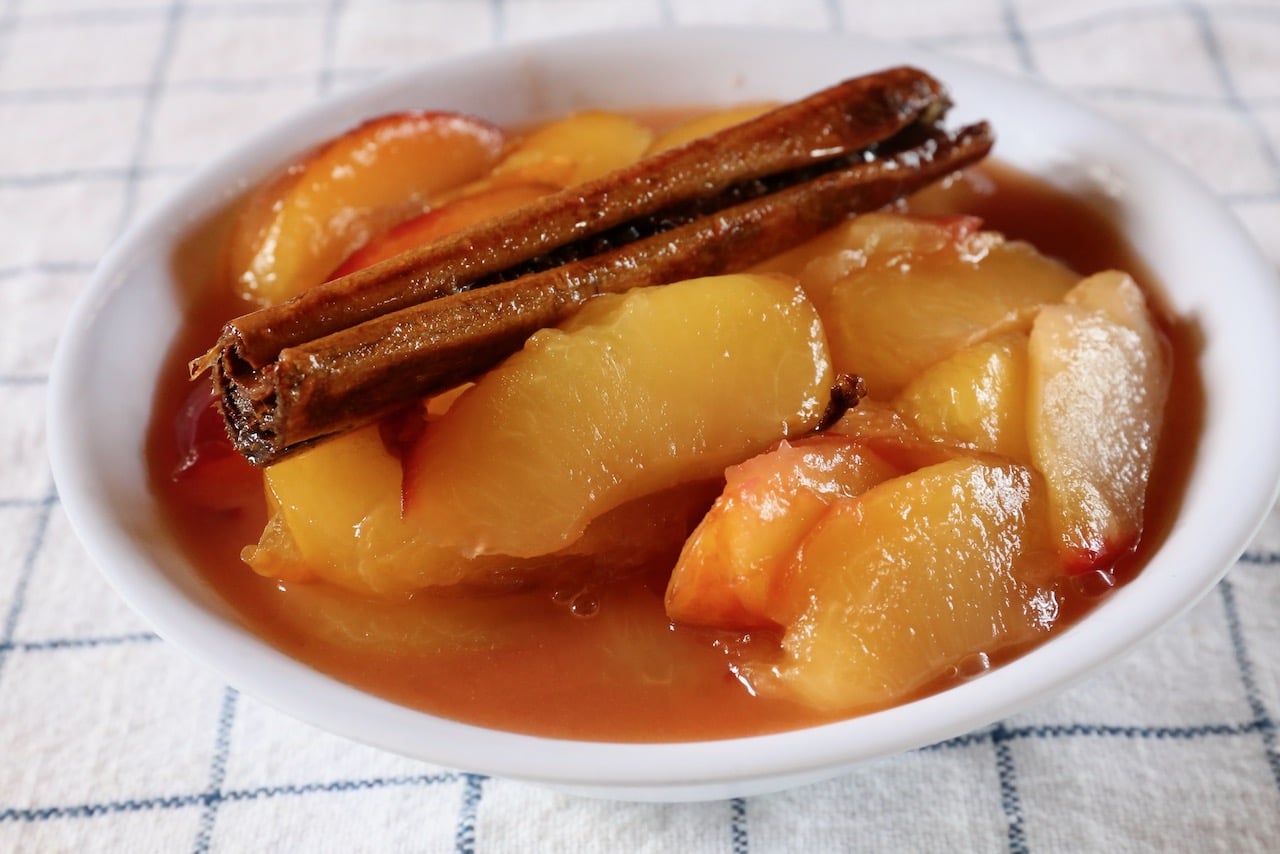 Our Stewed Plum recipe is flavoured with cinnamon, cloves, wine, sherry and amaretto.