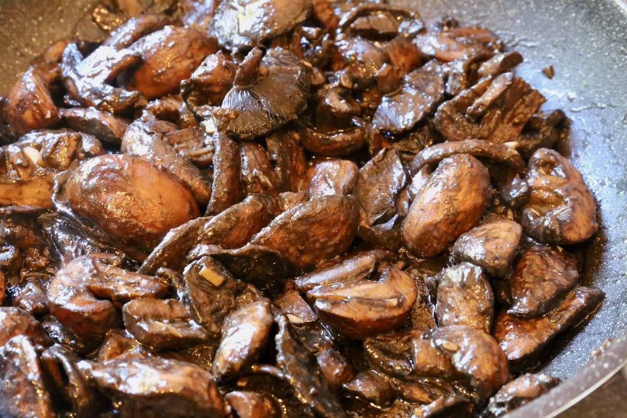 Cook creamy miso mushroom in a skillet until tender.
