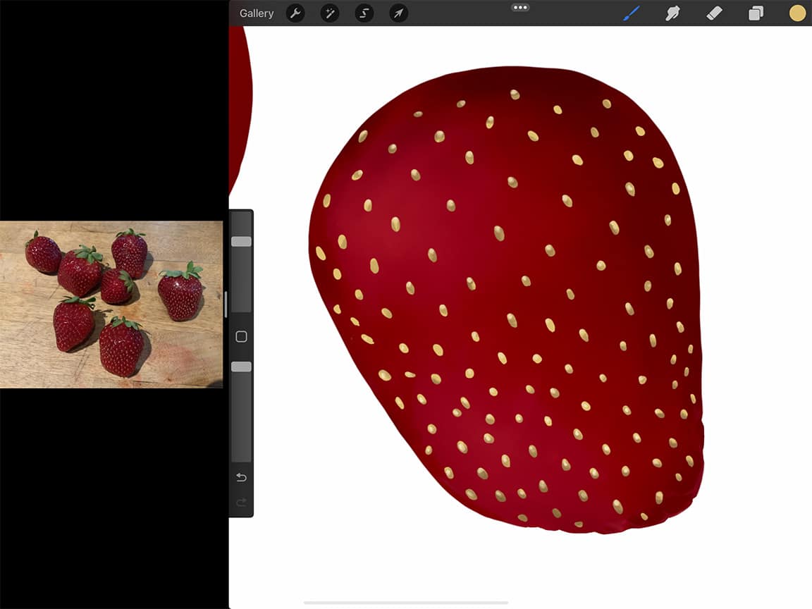 How to Draw a Strawberry: Use the same steps to add details to your seeds as you did with your berries.