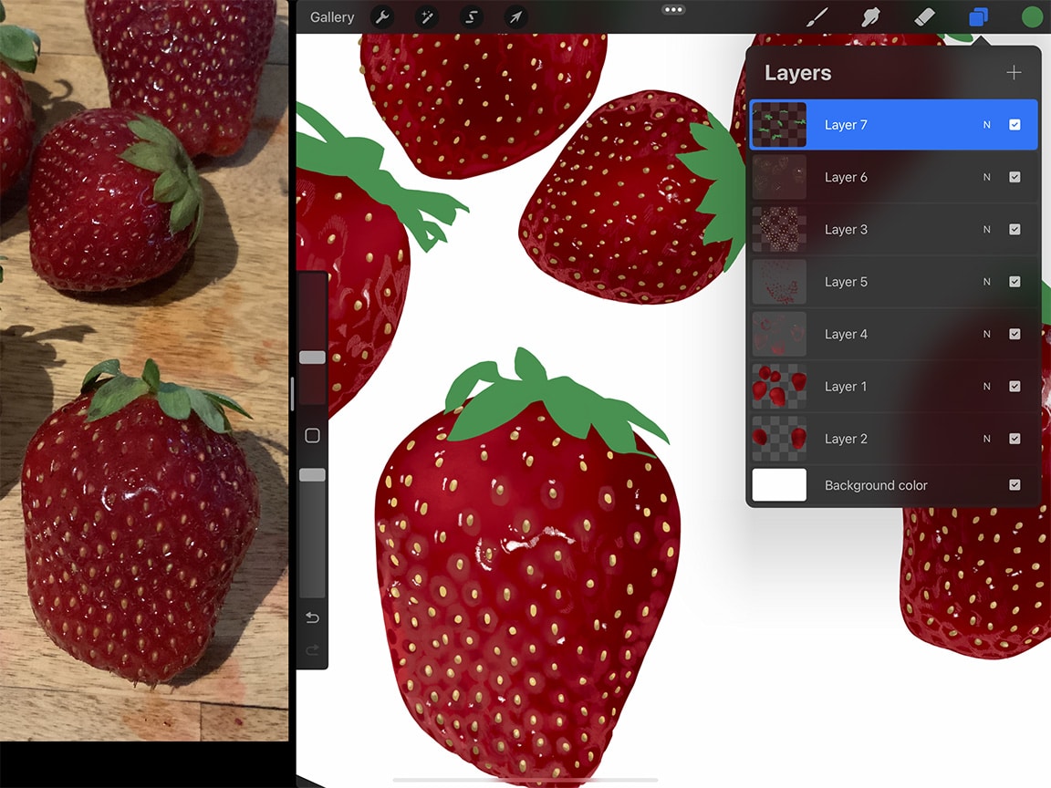 How to Draw Strawberries: Start your leaves by blocking out their shapes on a new layer.