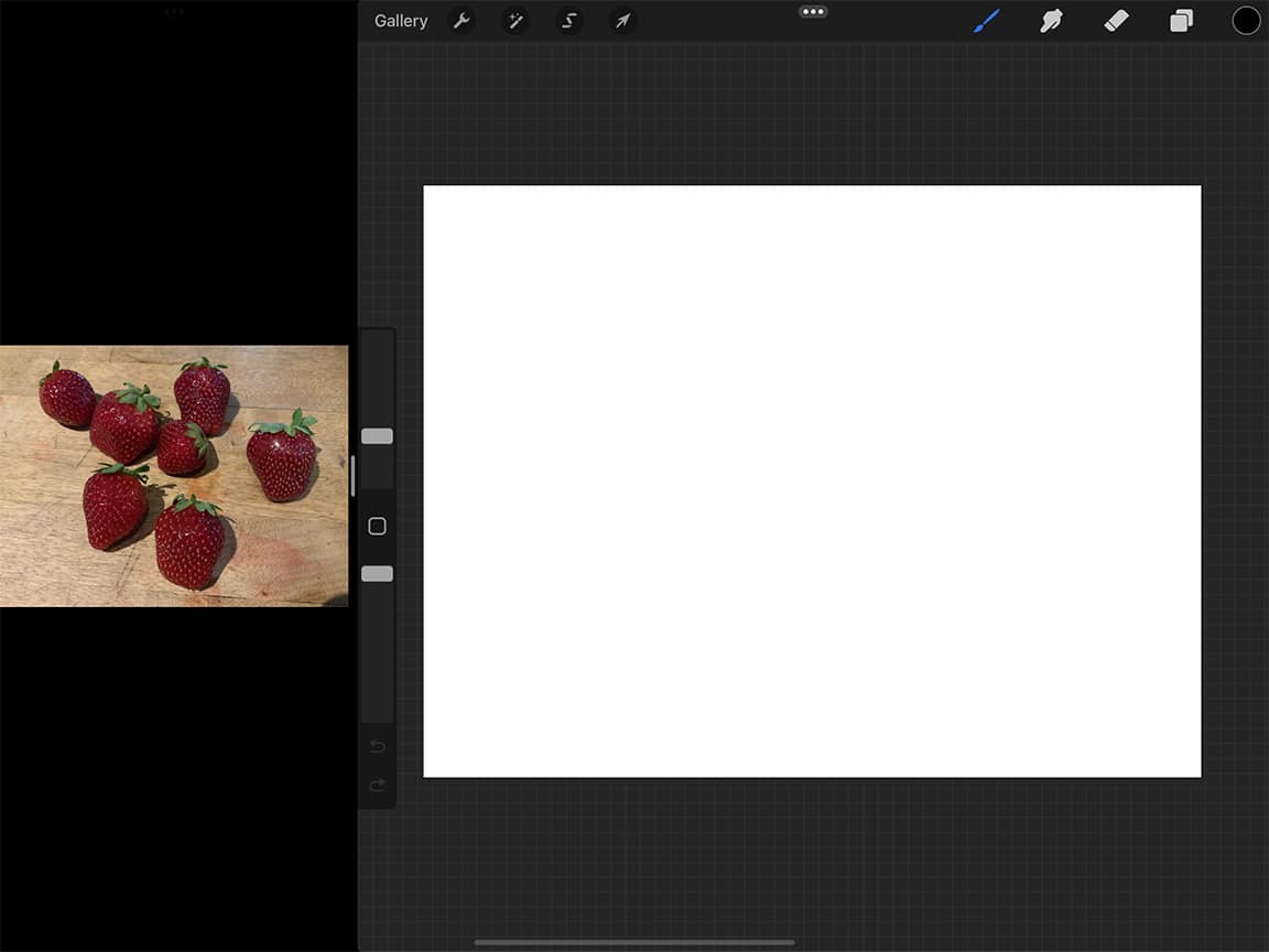 How to Draw a Strawberry: iPad Pro makes setting up a convenient split screen for working easy.
