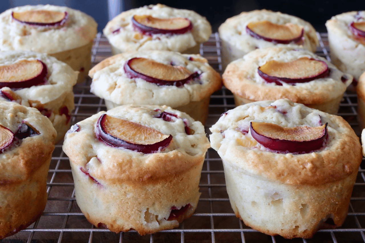 Yogurt Cardamom Spiced Plum Muffins.