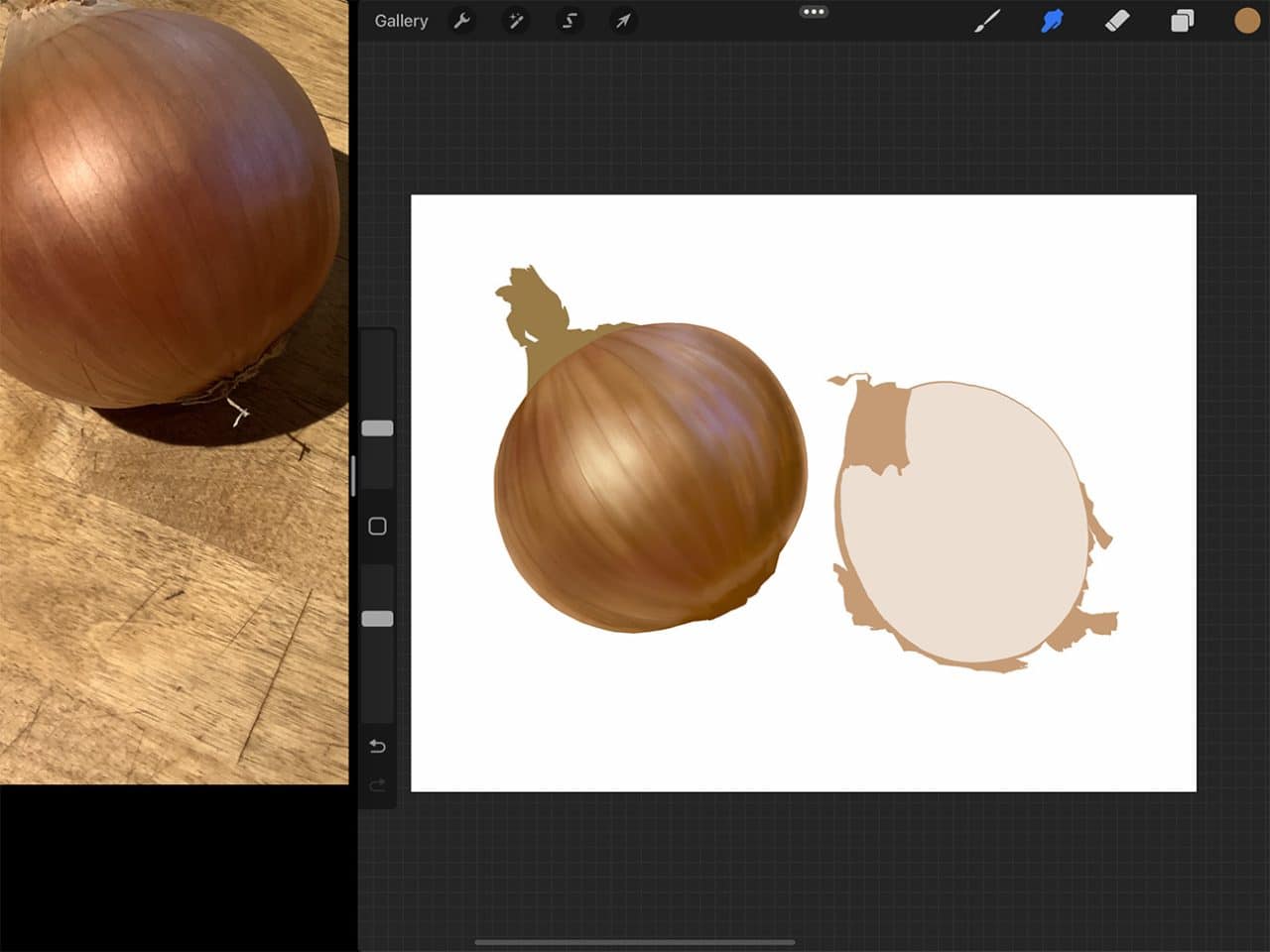 How to Draw Onions: Use the smudge tool to blend out a realistic look.