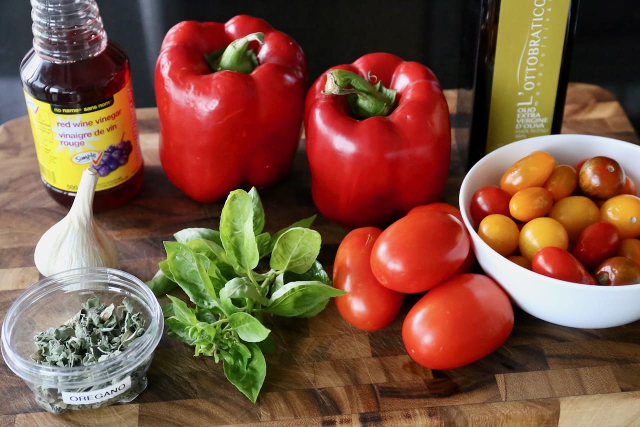 Homemade Roasted Tomato and Pepper Sauce recipe ingredients.