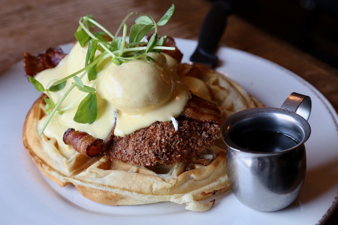 Best Restaurants in Windsor for Brunch: Chicken & Waffles at The Twisted Apron.