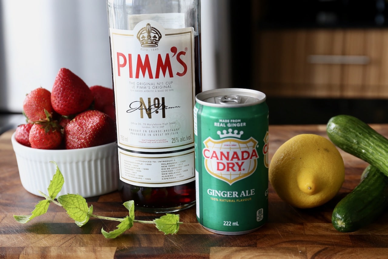 Traditional Pimm's Punch cocktail recipe ingredients.