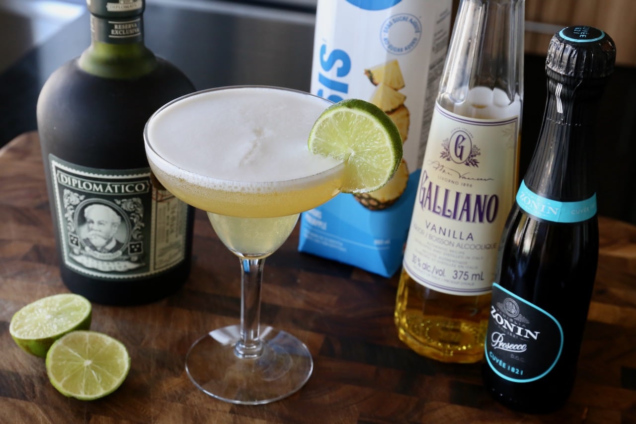 The Barracuda is a refreshing tropical cocktail featuring gold rum, pineapple and lime juice, vanilla Galliano and sparkling wine. 