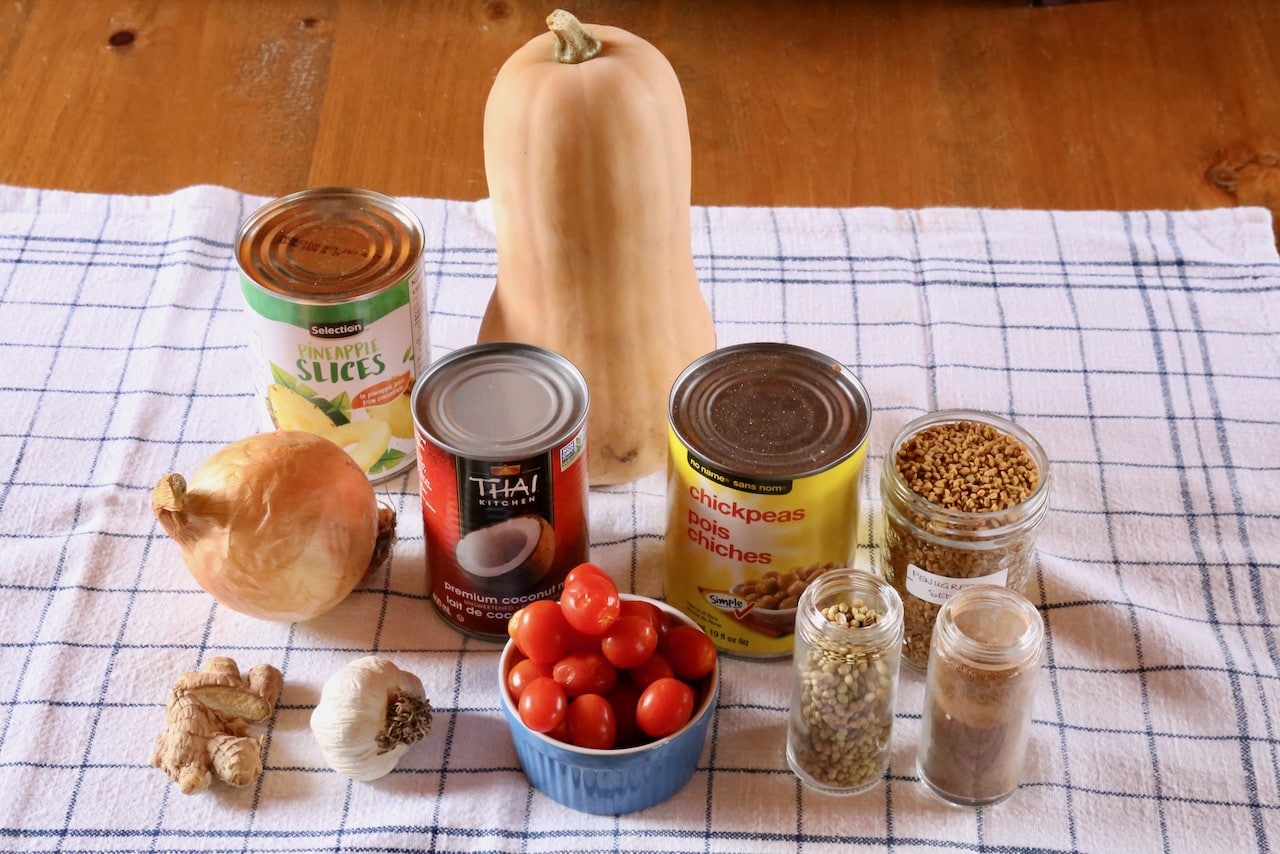 Homemade Butternut Squash Chickpea Curry recipe ingredients. 