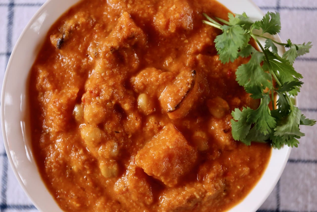 We love serving this comforting curry on cold days in the Fall and Winter when squash is in season.