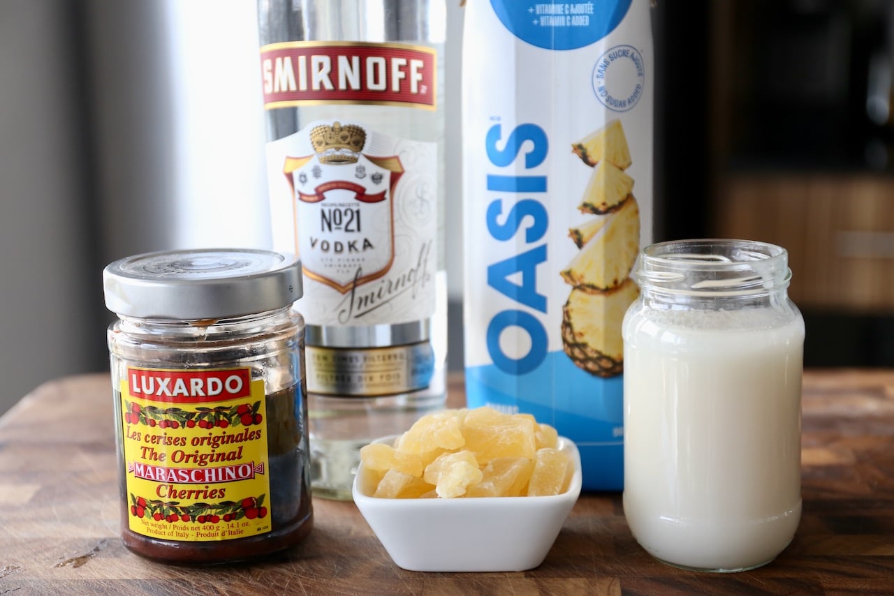 Ingredients you'll need to make a Chi Chi Drink.