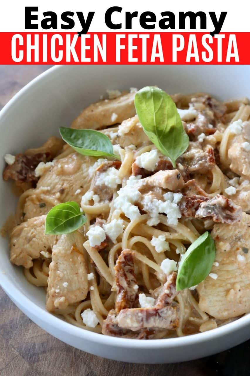 Save our Creamy Mediterranean Chicken Feta Pasta recipe to Pinterest!