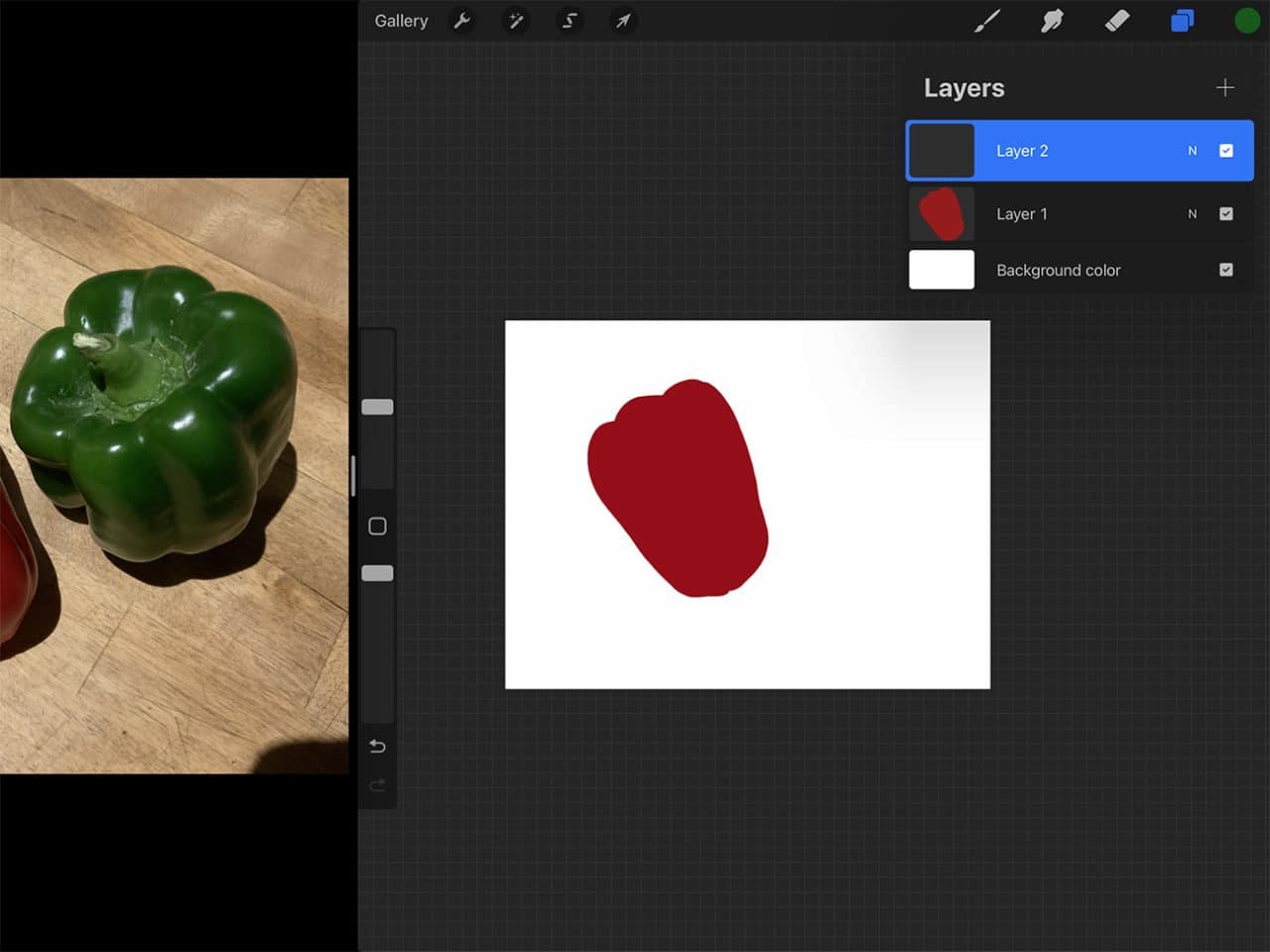 How to Draw A Capsicum: Block out your shapes on separate layers.