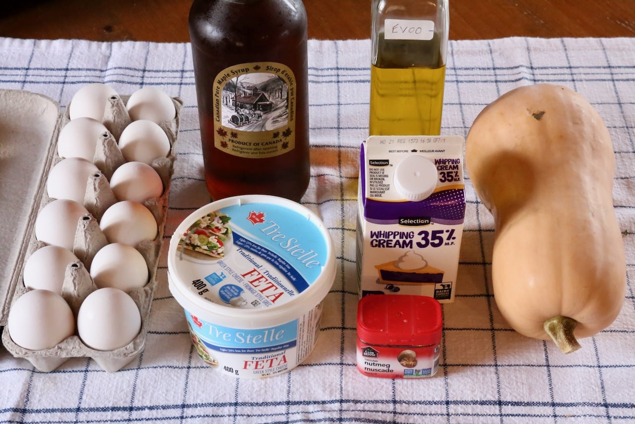 Traditional Pumpkin Feta Quiche recipe ingredients.