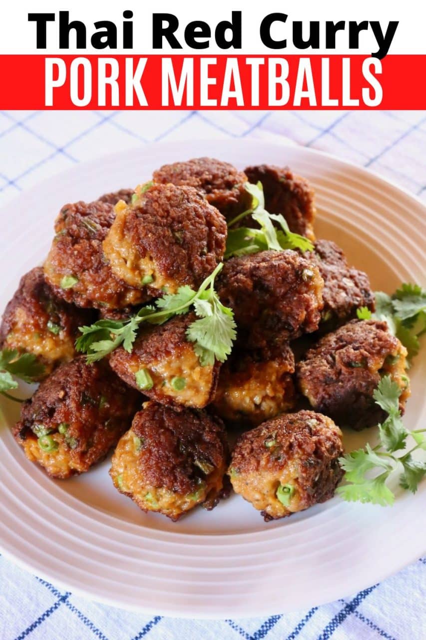 How to make crispy pan-fried Thai red curry pork meatballs. This spicy recipe is the perfect appetizer or canapés to serve at parties.
