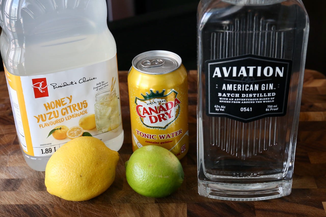 Easy Yuzu Gin and Tonic recipe ingredients.