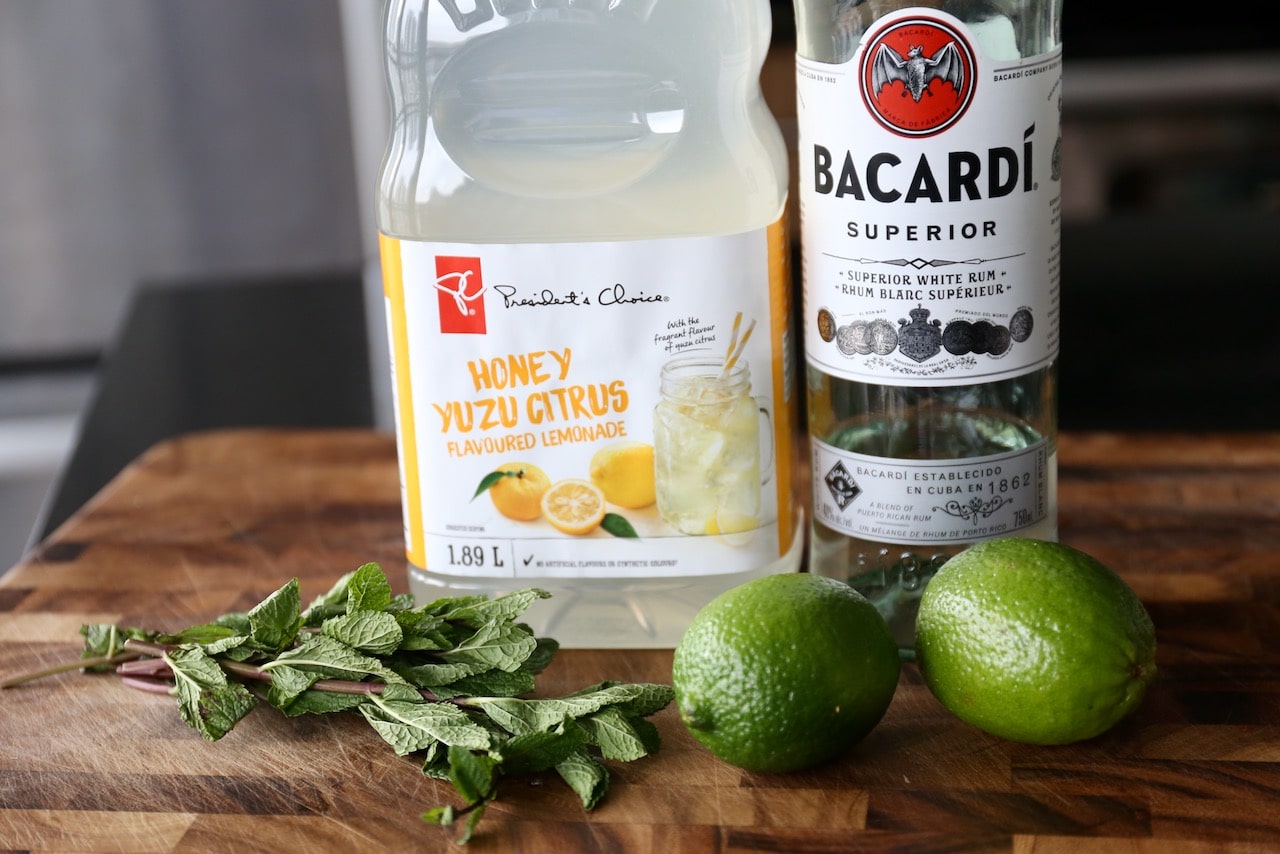 Homemade Yuzu Mojito Cocktail recipe ingredients.