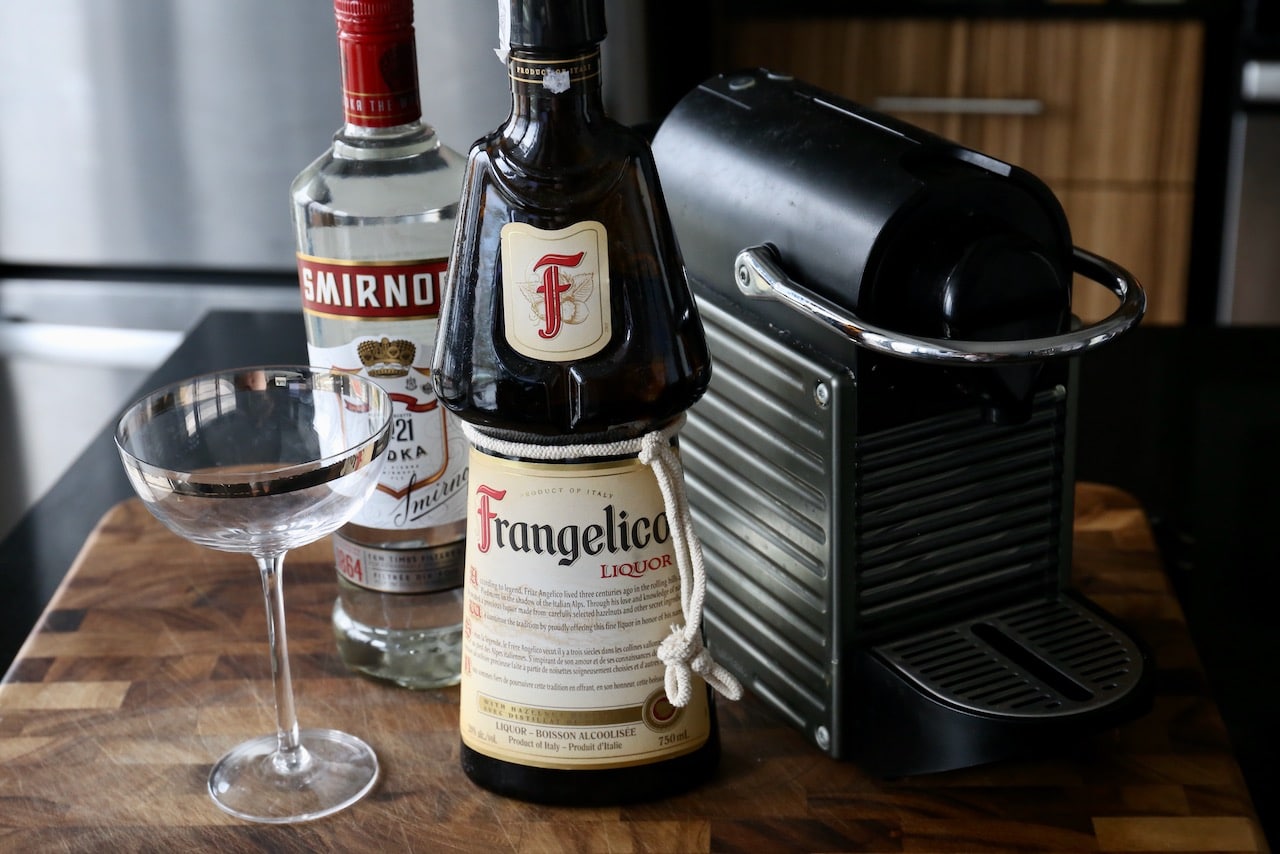 Hazelnut Espresso Martini recipe ingredients.