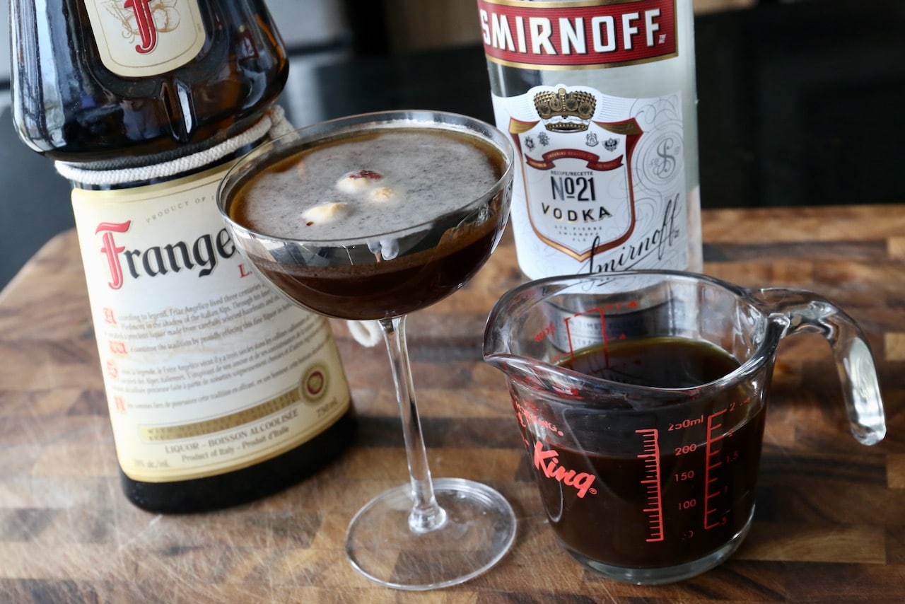 Garnish the cocktail with roasted hazelnuts.