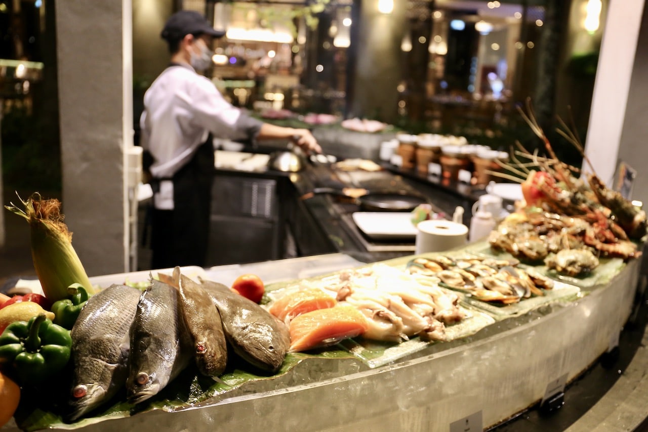 Enjoy a surf and turf dinner at The Watercourt. 