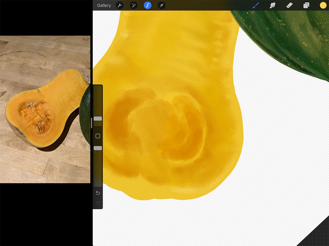 How to Draw Squash: Tap the Brush tool after defining your area to paint in your selected space.