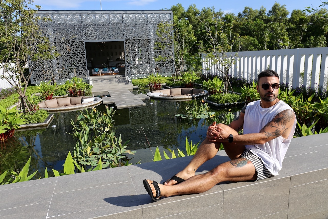 The Melia Phuket Resort Lobby overlooks a beautiful lily pad pond.