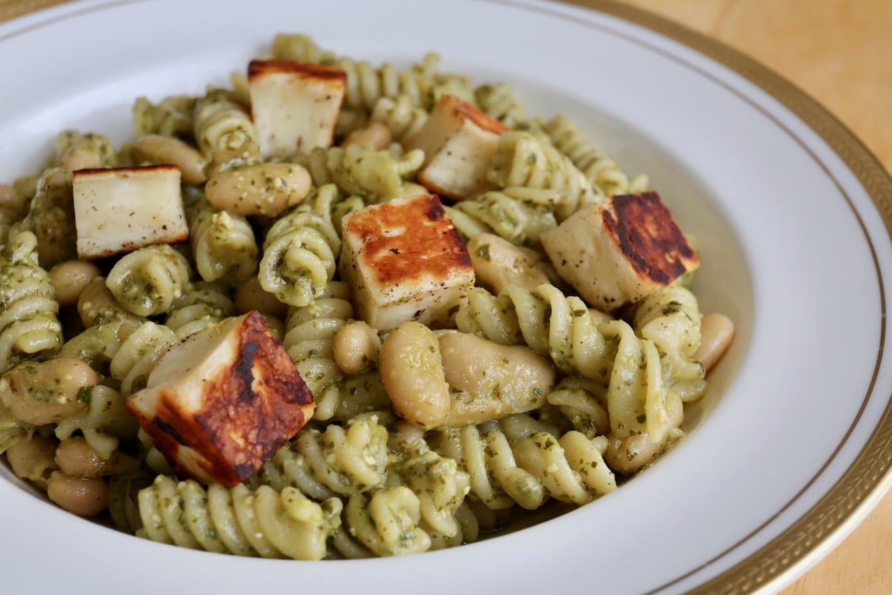 Rocket Pesto Halloumi Pasta Photo Image.