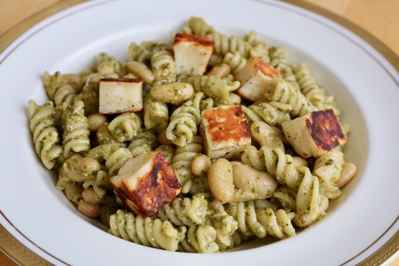 Fried halloumi is crispy on the outside and soft and on the inside.