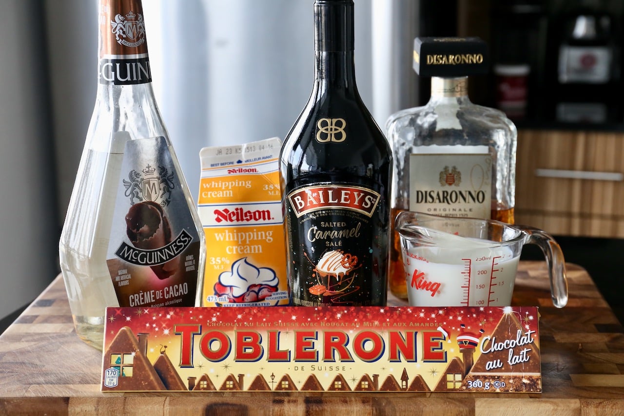 Homemade Toblerone Cocktail recipe ingredients.